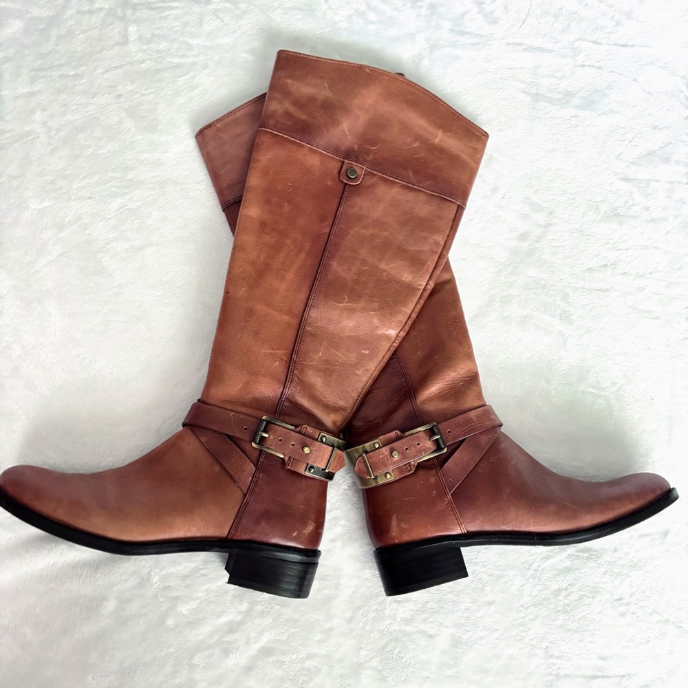 VINCE CAMUTO Jaran Wide Calf Brown Distressed Tall Riding Boot--6.5